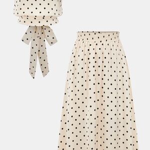 Commense Cream and Black Polka Dot Skirt Set